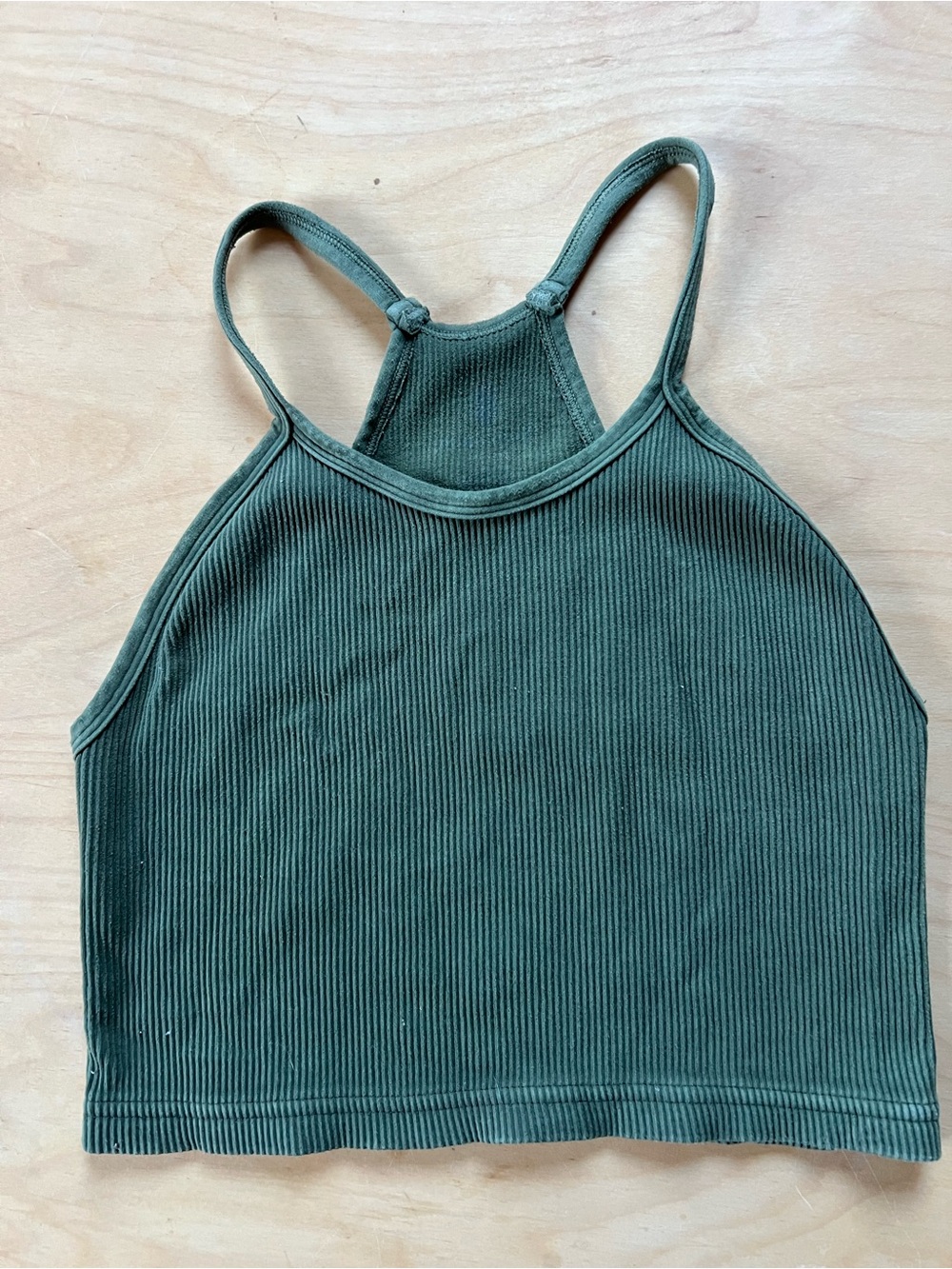 Free People Movement Ribbed Halter Crop Tank Top - Olive Green